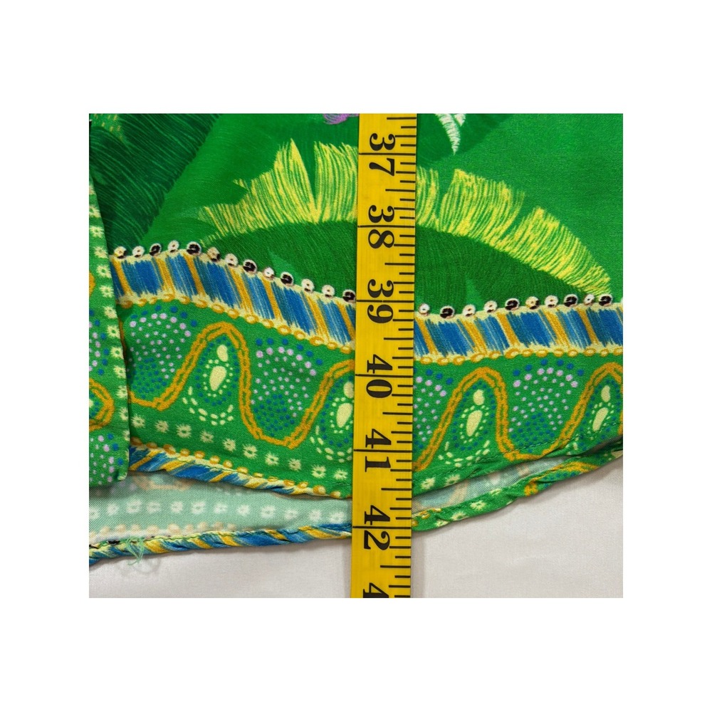 Farm Rio Macaw Scarf Chemise Tropical Parrot Green Midi Shirt Dress Belted S - Picture 9 of 14